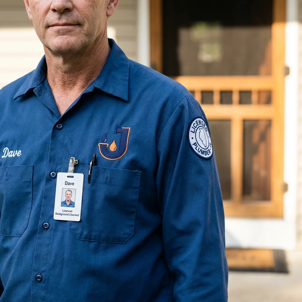 Licensed plumber showing ID badge in Rockford, MI