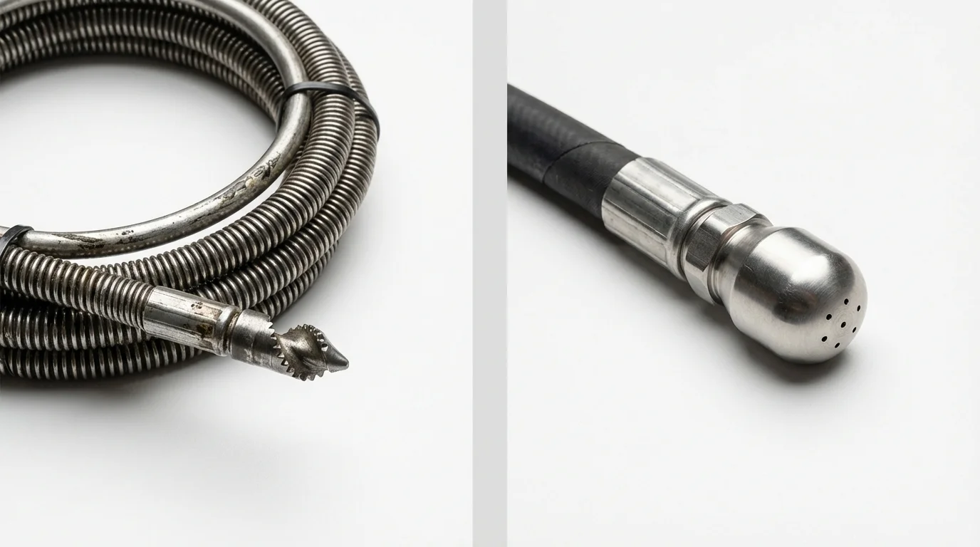 Drain snake cable and hydro jetting nozzle used for drain cleaning in Rockford, MI
