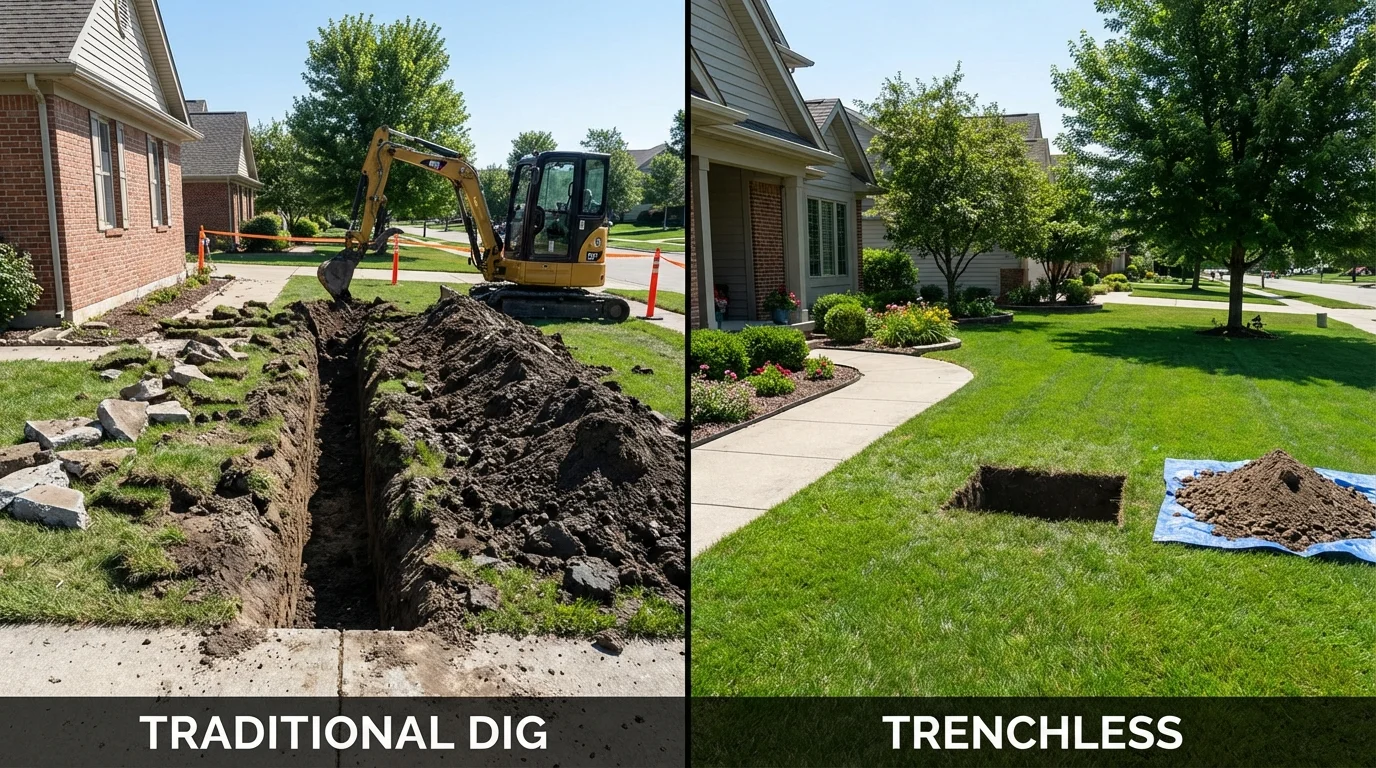 Trenchless sewer repair with minimal yard damage versus traditional excavation in Rockford, MI